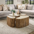 Couchtische - Vento nierenförmiger Couchtisch 3er-Set Travertin massiv Mangosand - Dimehouse