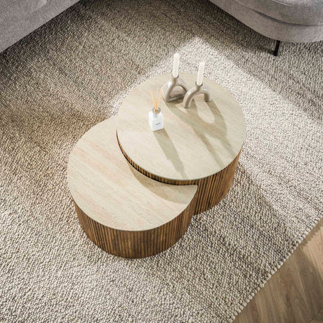 Vento Halbrund Couchtisch Set Ø60 Massiv Mango Sand 