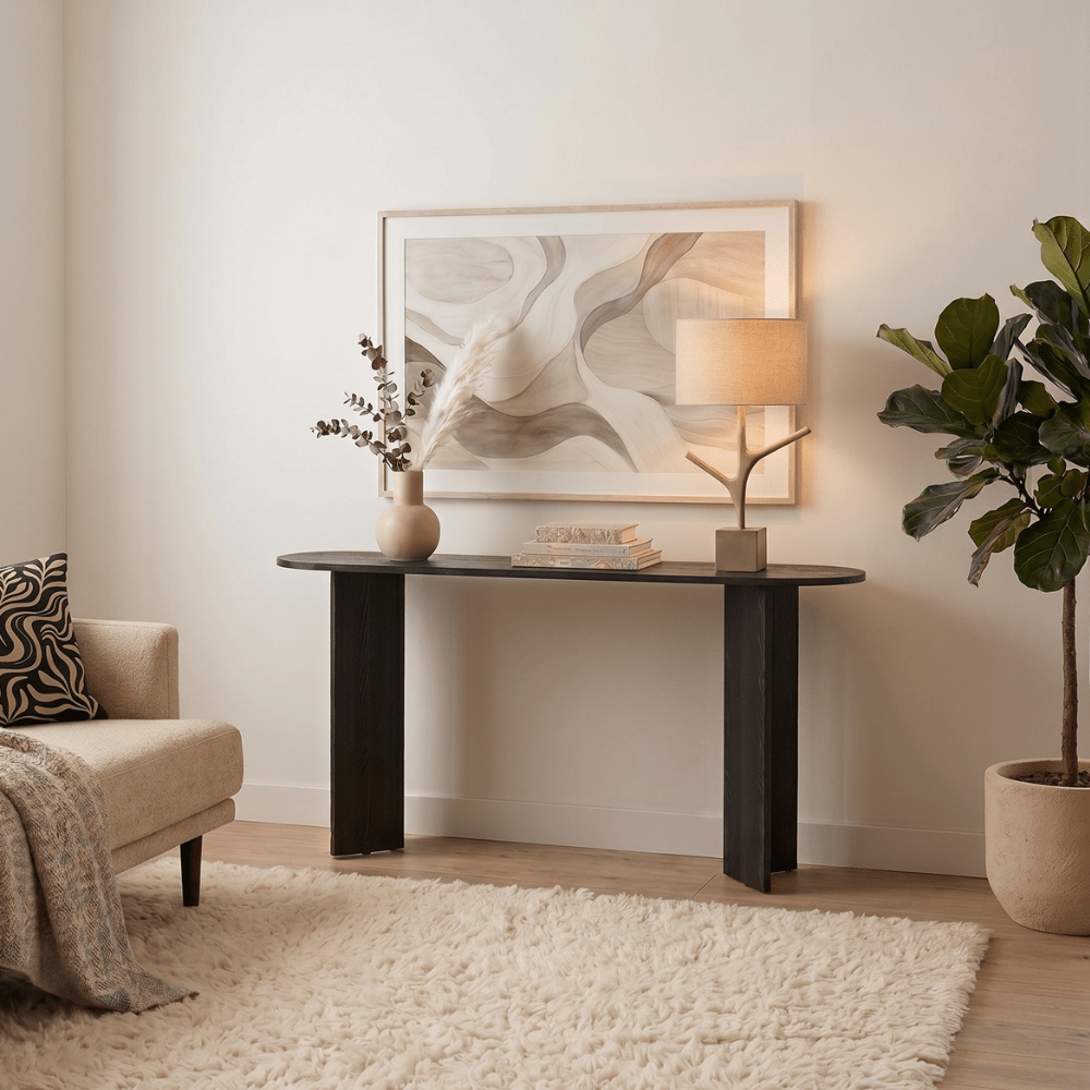 Ovaler Beistelltisch aus schwarzem Melamin 150x35 cm - Sota
