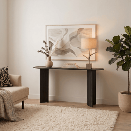 Ovaler Beistelltisch aus schwarzem Melamin 150x35 cm - Sota