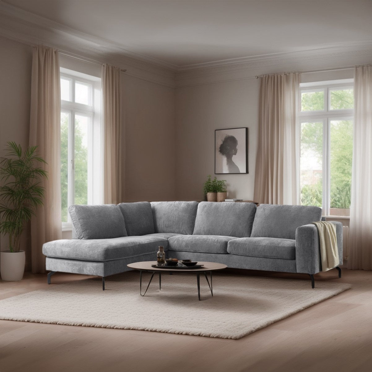 -Sitzer-Ecksofa aus Perla-Stoff