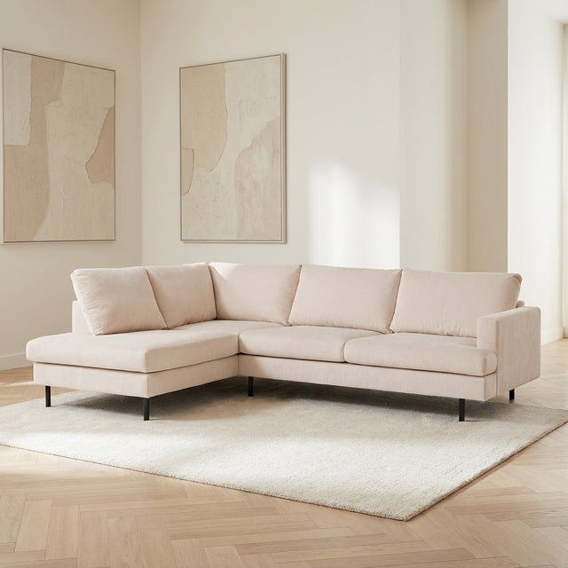 3-Sitzer-Ecksofa Chiara, gerippter Stoff, beige, Stimmungsfoto in Modern Innenraum
