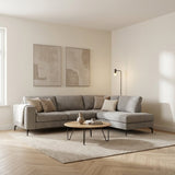 3-zits hoekbank Perla stof taupe rechts sfeerfoto in modern interieur