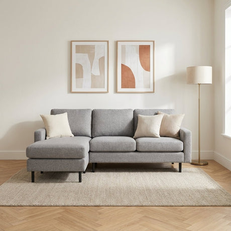 3-zits hoekbank chaise longue Miller grijs sfeerfoto in modern interieur