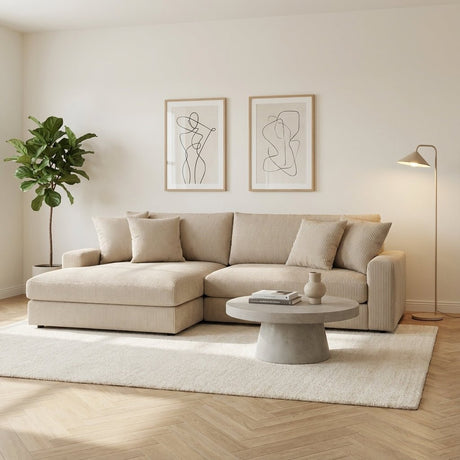 3-zits loungebank Kaia ribstof beige sfeerfoto in modern interieur