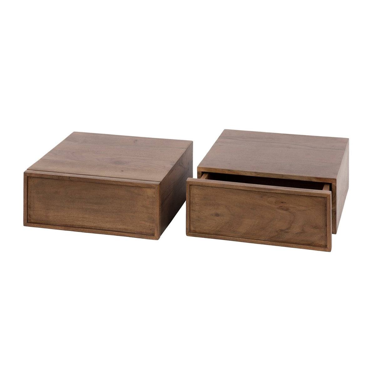 Schwebender Nachttisch Akazie Drift Brown industriell 