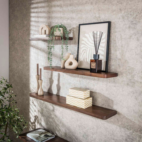 Wandregal Noa 90 cm - Akazienholz Drift Brown 
