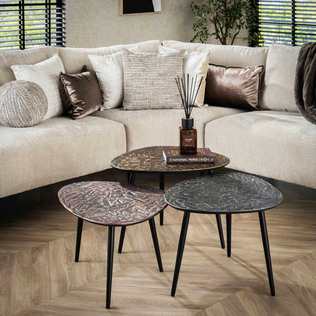 Marlo Couchtisch Set 3 Dreieckig Kupfer Patina 
