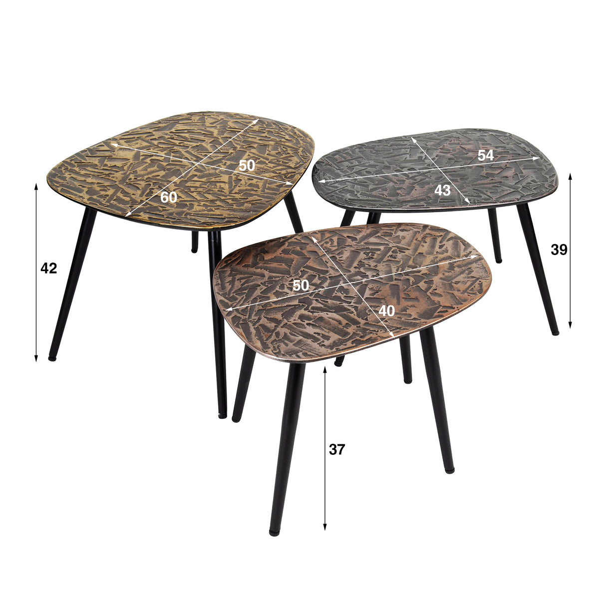 Marlo Salontafel set 3 Vierkant koper patina