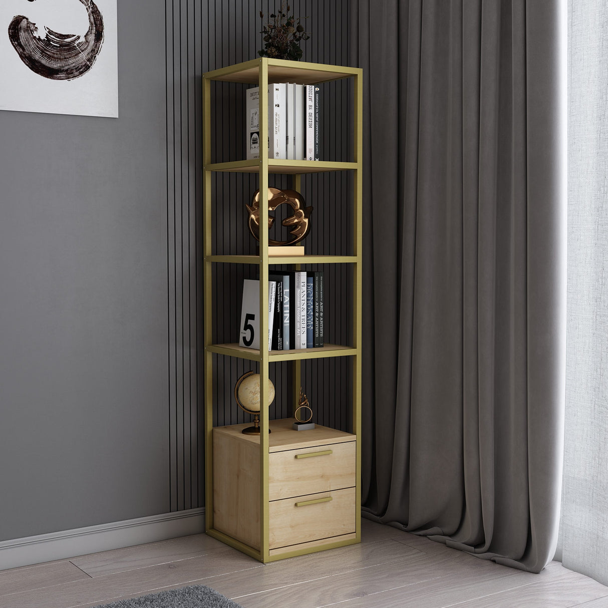 Bücherregal Robbins Gold Gold Eik Melamine 39x160x39 cm