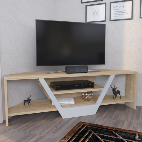Sares tv-meubel eikenlook wit 120 cm Wit en eikenlook Melamine gecoat houtcomposiet