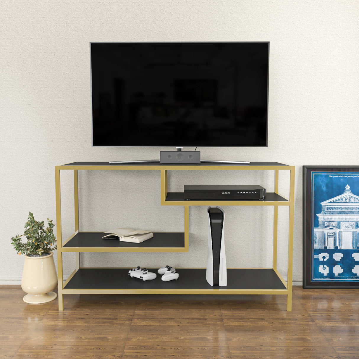 TV -Möbel Robbins Gold -Gold -Anthrazit -Melamin 120x75x39 cm