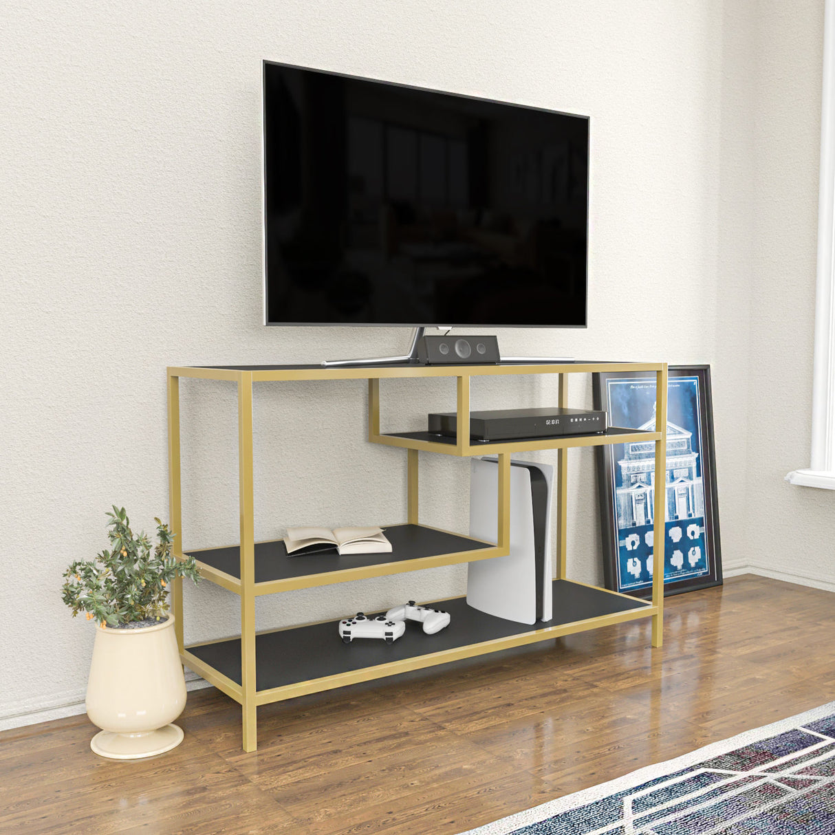 TV -Möbel Robbins Gold -Gold -Anthrazit -Melamin 120x75x39 cm