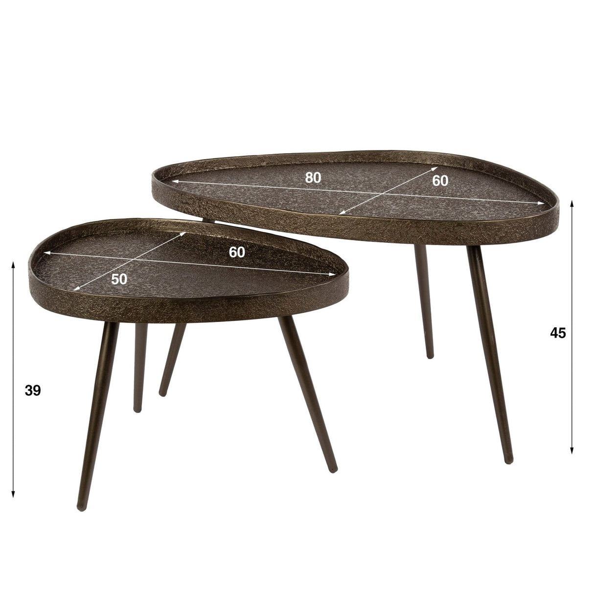 Luna Triangle Couchtisch-Set 2 Bronze 80x60 cm 