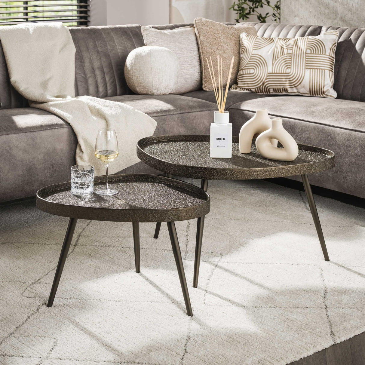 Luna Triangle Couchtisch-Set 2 Bronze 80x60 cm 