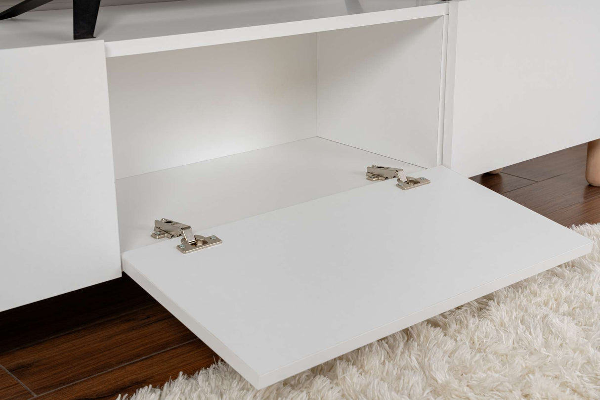 Alvin Sideboard weiß mit Holzbeinen 180 cm Melaminbeschichteter Holzverbundstoff