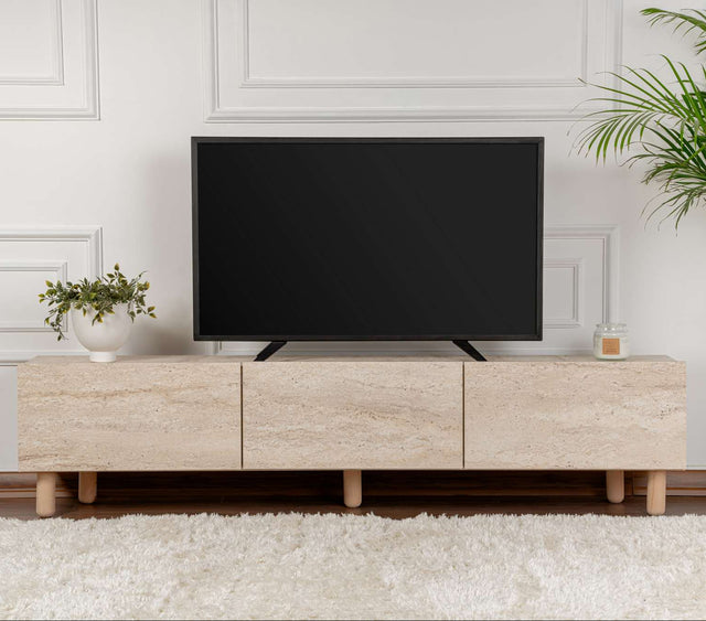 Alvin TV-Schrank Travertin-Optik 180 cm Melaminbeschichtete Möbelplatte