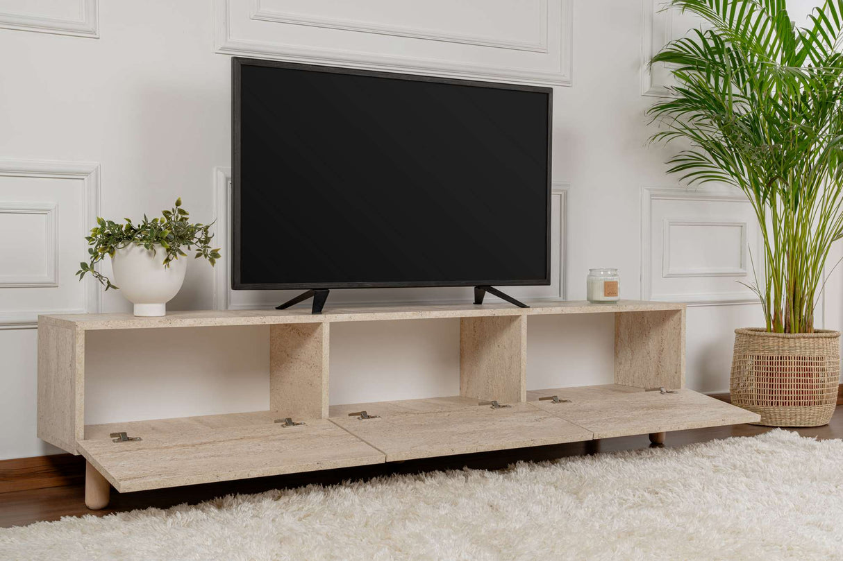 Alvin TV-Schrank Travertin-Optik 180 cm Melaminbeschichtete Möbelplatte