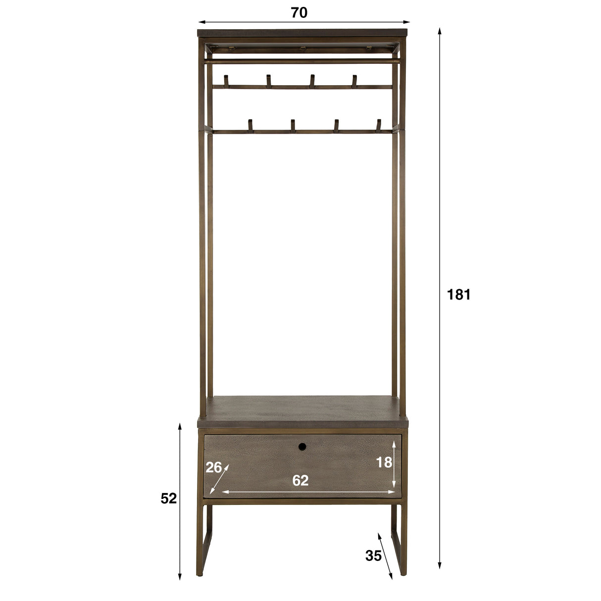 Garderobenmöbel Ferre 8 Haken mit Hutablage Metall antik bronze