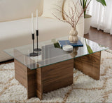 Rechteckiger Moderner Couchtisch Vetroni Walnussoptik - Glas - 105x65 cm 