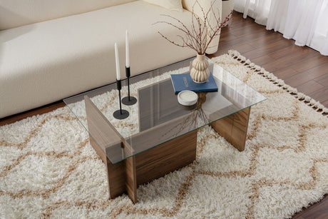 Rechteckiger Moderner Couchtisch Vetroni Walnussoptik - Glas - 105x65 cm 