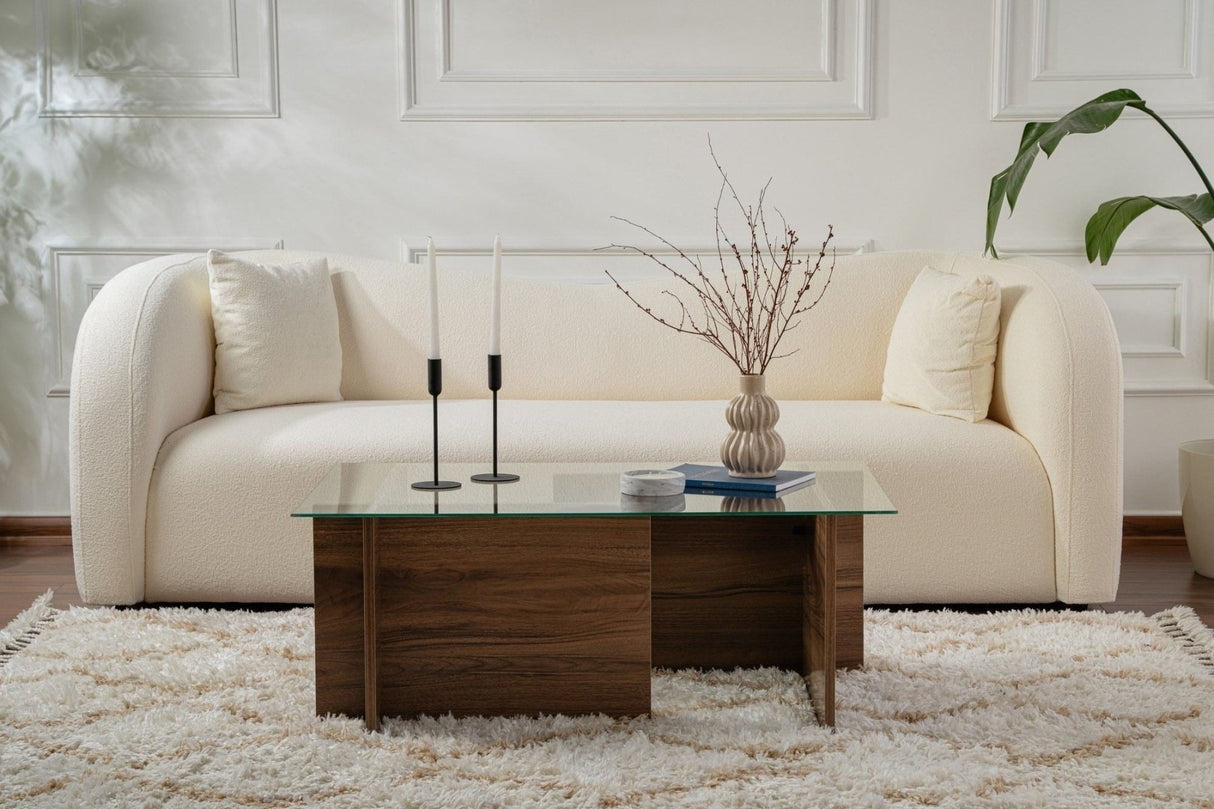 Rechteckiger Moderner Couchtisch Vetroni Walnussoptik - Glas - 105x65 cm 