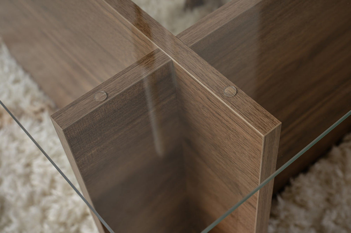 Rechteckiger Moderner Couchtisch Vetroni Walnussoptik - Glas - 105x65 cm 