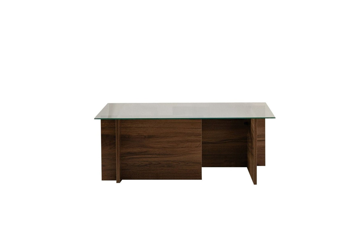 Rechteckiger Moderner Couchtisch Vetroni Walnussoptik - Glas - 105x65 cm 