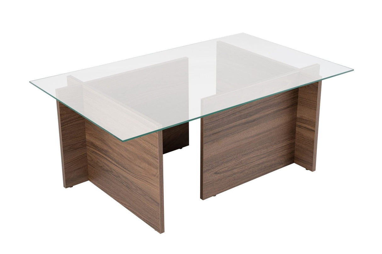 Rechteckiger Moderner Couchtisch Vetroni Walnussoptik - Glas - 105x65 cm 