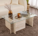 Rechteckiger Moderner Couchtisch Vetroni Travertin Look - Glas - 105x65 cm 