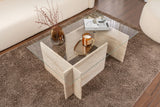 Rechteckiger Moderner Couchtisch Vetroni Travertin Look - Glas - 105x65 cm 