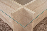 Rechteckiger Moderner Couchtisch Vetroni Travertin Look - Glas - 105x65 cm 