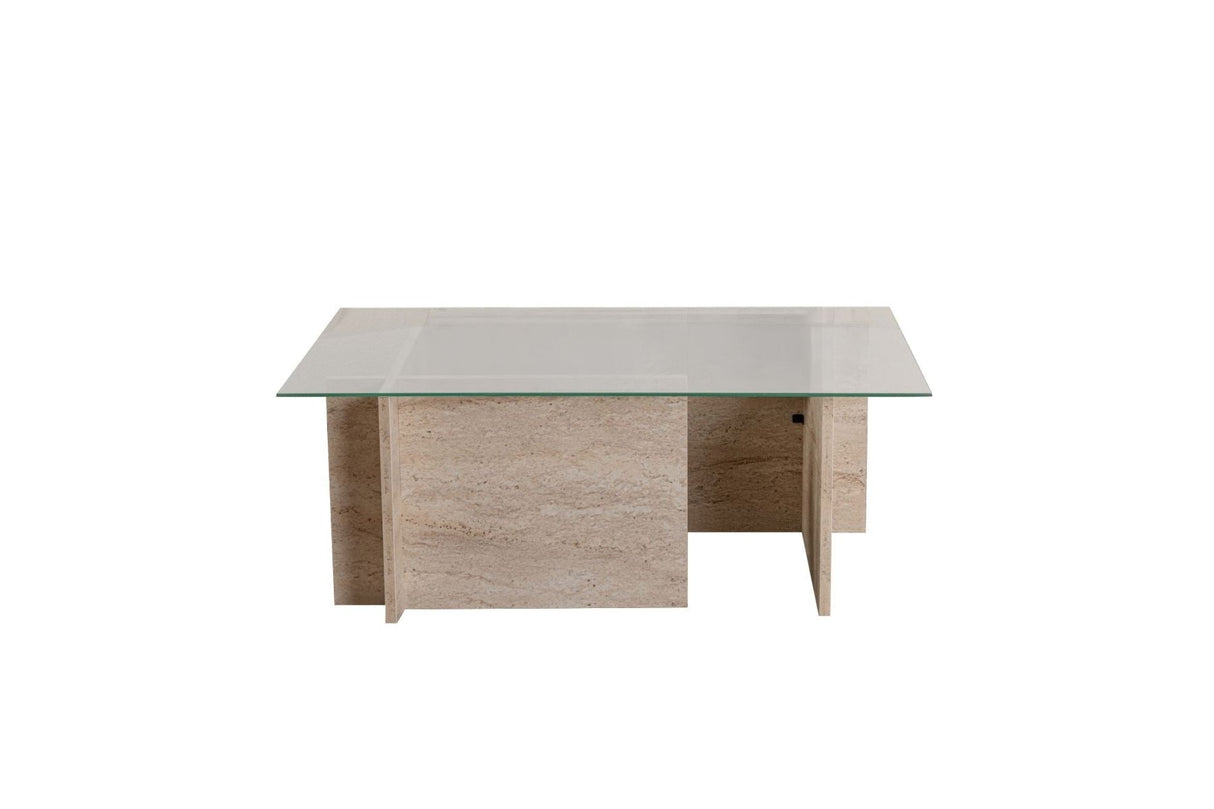 Rechteckiger Moderner Couchtisch Vetroni Travertin Look - Glas - 105x65 cm 