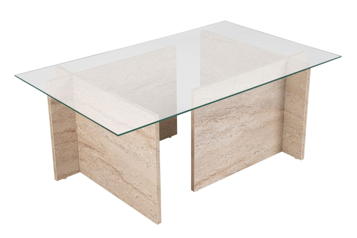 Rechteckiger Moderner Couchtisch Vetroni Travertin Look - Glas - 105x65 cm 