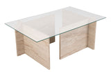 Rechteckiger Moderner Couchtisch Vetroni Travertin Look - Glas - 105x65 cm 