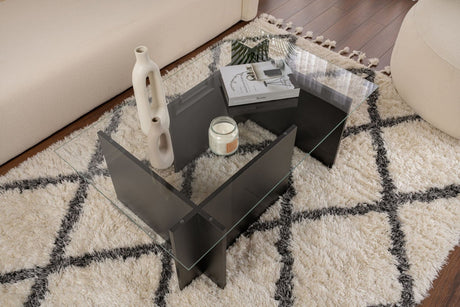 Rechteckiger Moderner Couchtisch Vetroni Schwarz Holzoptik - Glas - 105x65 cm 