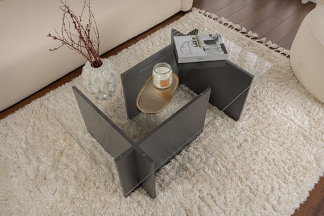 Rechteckiger Moderner Couchtisch Vetroni Anthrazit - Glas - 105x65 cm 