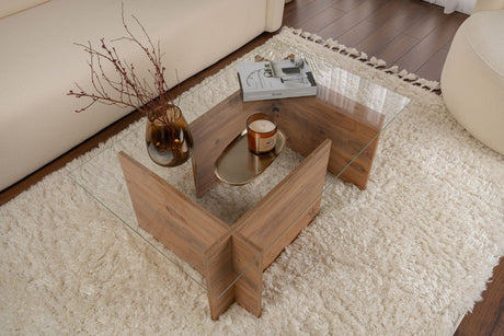 Rechteckiger Moderner Couchtisch Vetroni Atlantische Kiefernholz Optik - Glas - 105x65 cm 