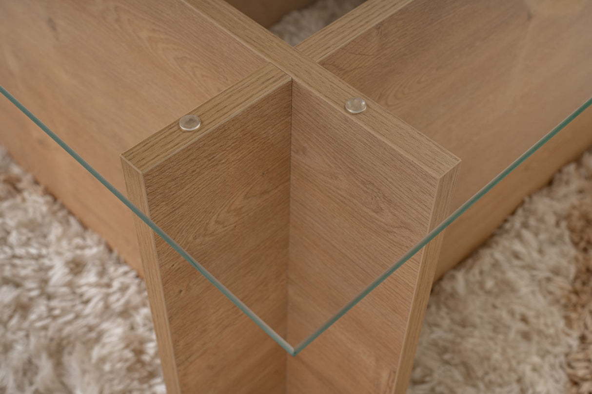 Rechteckiger Moderner Couchtisch Honig Eichenholz Look - Glas - 105x65 cm 