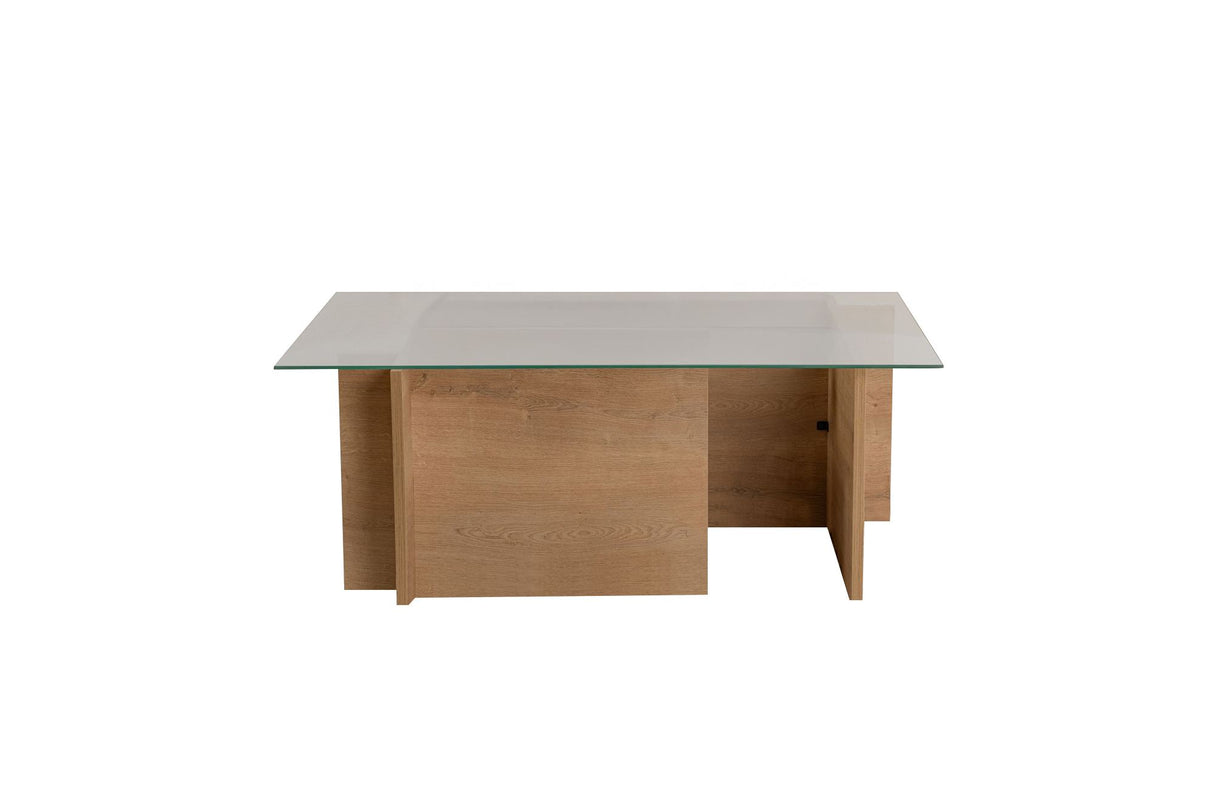 Rechteckiger Moderner Couchtisch Honig Eichenholz Look - Glas - 105x65 cm 