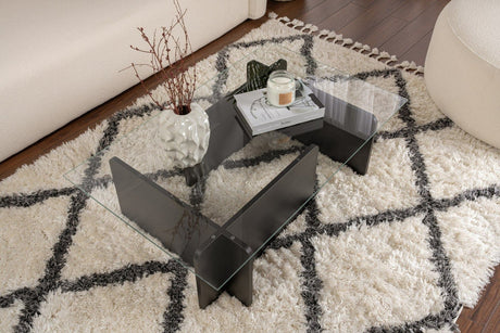 Couchtisch Schwarz Holz Melamin Glas Opal 105x65x30 cm 