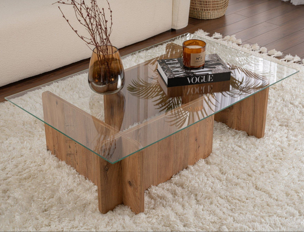 Couchtisch Atlantische Kiefer Melamin Glas Opal 105x65x30 cm 