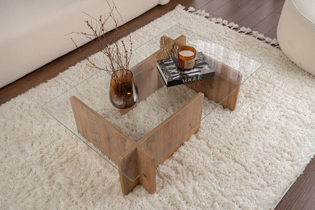 Couchtisch Atlantische Kiefer Melamin Glas Opal 105x65x30 cm 