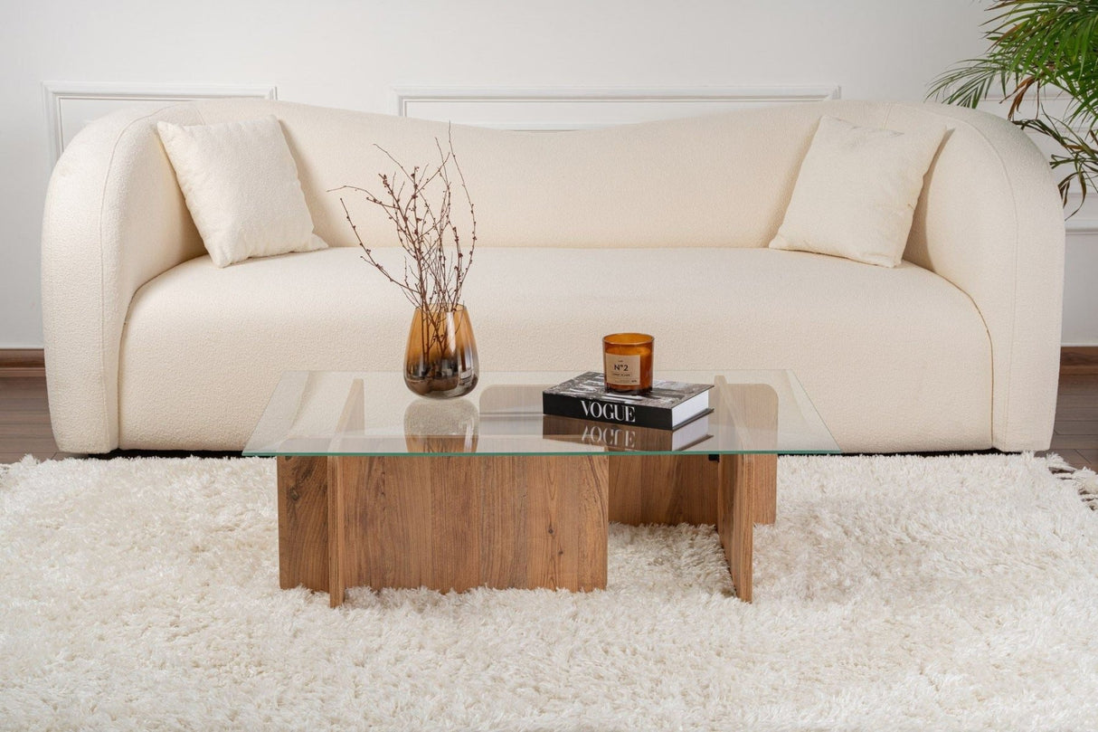 Couchtisch Atlantische Kiefer Melamin Glas Opal 105x65x30 cm 