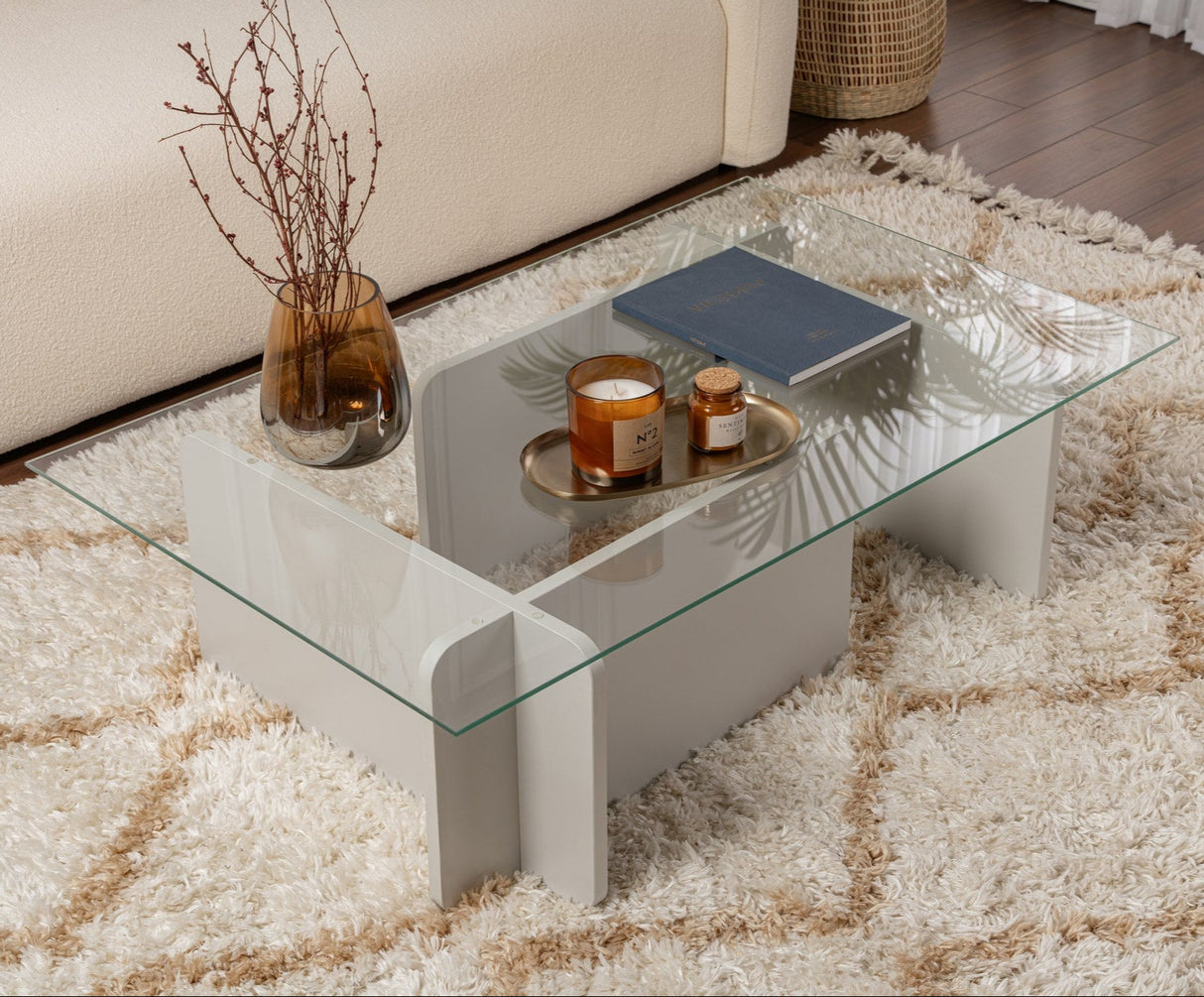 Couchtisch Grau Melamin Glas Opal 105x65x30 cm 