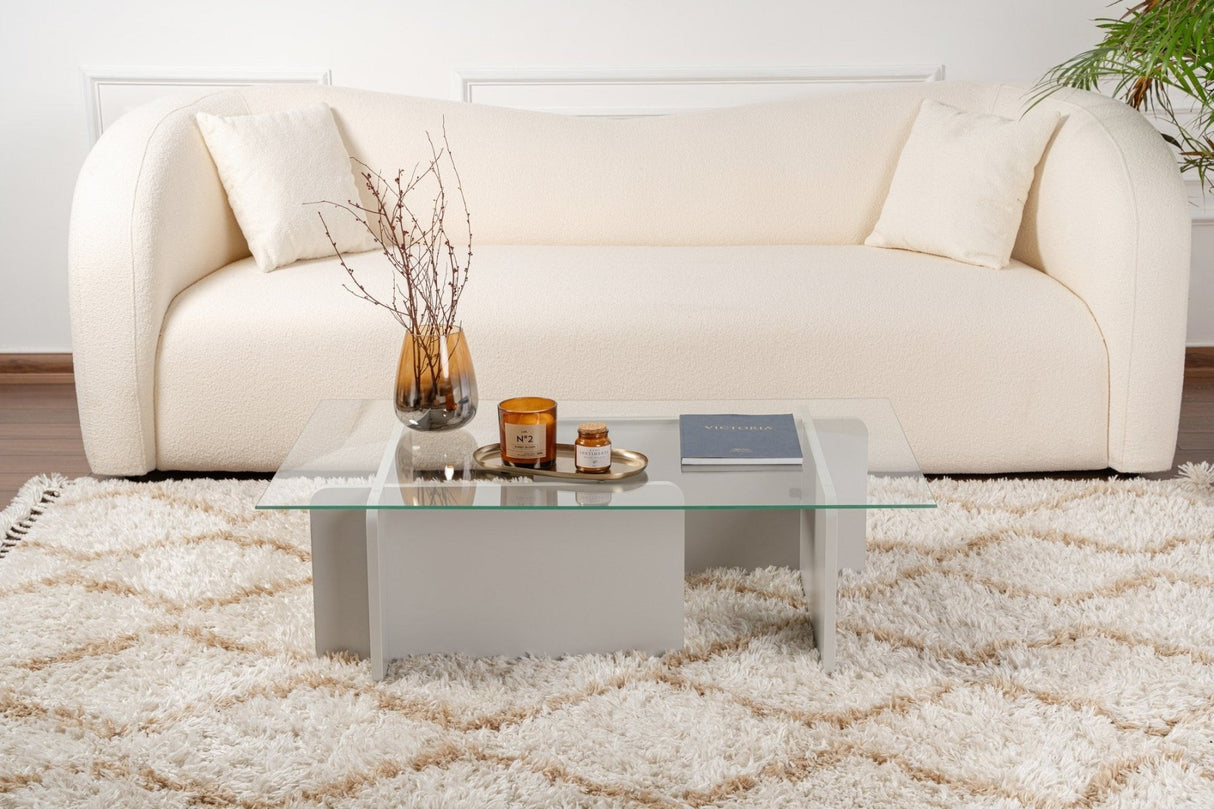 Couchtisch Grau Melamin Glas Opal 105x65x30 cm 