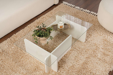 Couchtisch Weiß Melamin Glas Opal 105x65x30 cm 