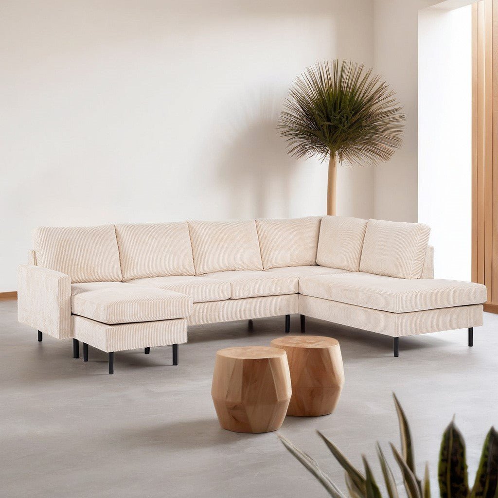 U-Sofa Pablo gerippt beige