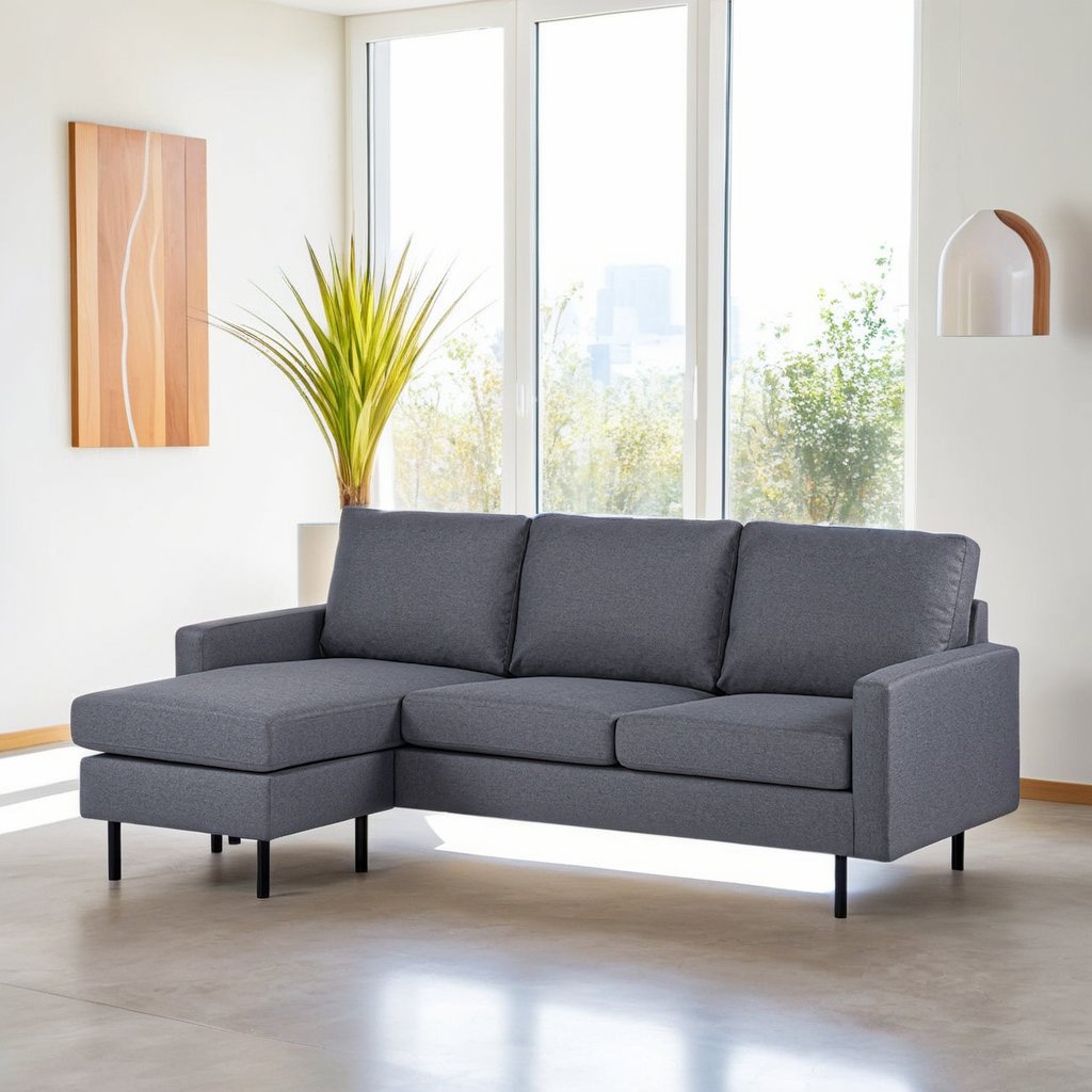 3-Sitzer-Ecksofa chaise longue Riven Dunkelgrau