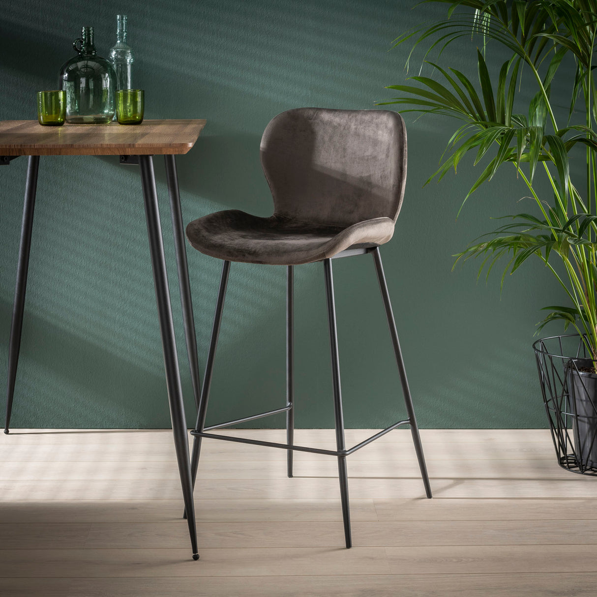 Set von 4 Barhockern Argo Velours anthrazit 